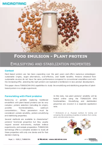 Emulsifying and stabilization properties of plant protein