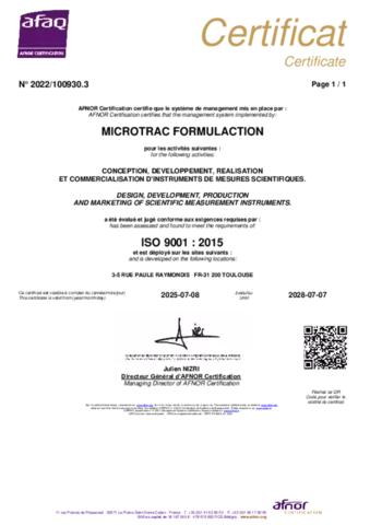 Microtrac Formulaction Certificat ISO 9001:2015