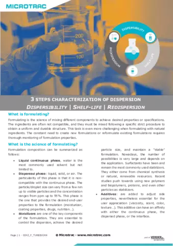 3 steps characterization of dispersions