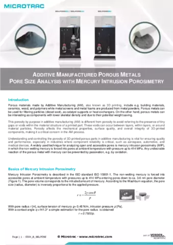 Additive Manufactured Porous Metals Pore Size Analysis with Mercury Intrusion Porosimetry