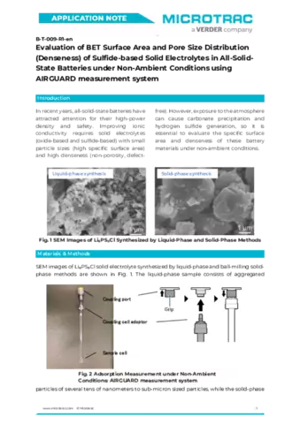 Evaluation of BET Surface Area and Pore Size Distribution (Denseness) of Sulfide-based Solid Electrolytes in All-Solid-State Batteries under Non-Ambient Conditions using AIRGUARD measurement system
