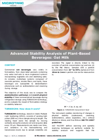 Advanced Stability Analysis of Plant-Based Beverages: Oatmilk