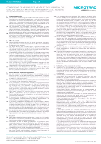Microtrac Formulaction S.A.S. - CONDITIONS GÉNÉRALES DE VENTE ET DE LIVRAISON