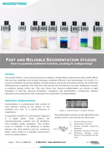 Sedimentation studies with the Turbiscan