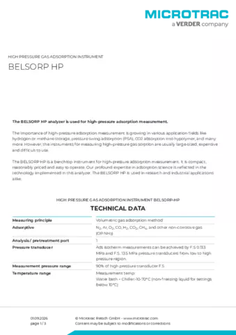Product data sheet BELSORP HP