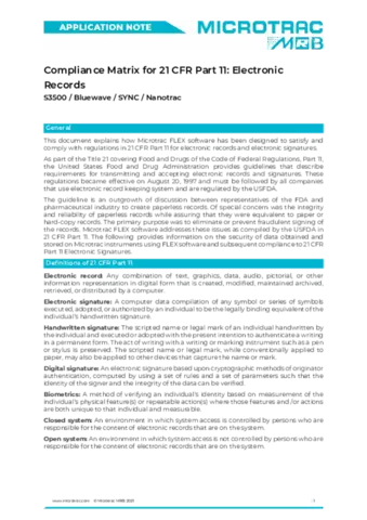 21 CFR Part 11 Compliance Matrix for Microtrac Instruments