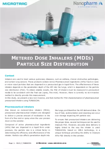 Metered Dose Dose Inhalers (MDIs) Particle Size Distribution