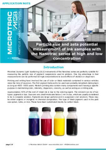 Ink: Measurement of Particle Size and Zeta Potential