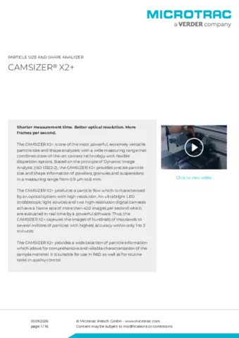 Product data sheet CAMSIZER X2+