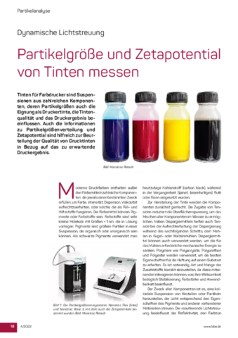Partikelgröße und Zetapotential von Tinten messen