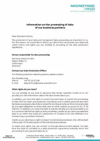 Information on the processing of data of our business partners