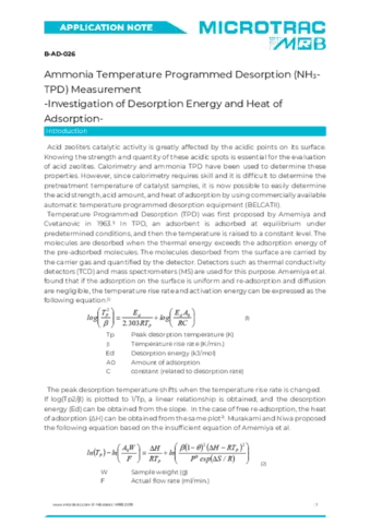 Ammonia Temperature Programmed Desorption (NH3-TPD): Investigation of Desorption Energy & Adsorption Heat